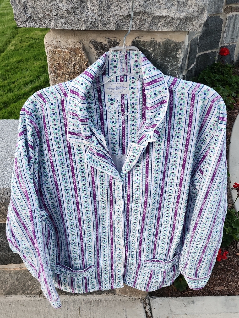 Lanz Of Salzburg Pajama 2 Piece Sleepwear Set Striped Floral sz L